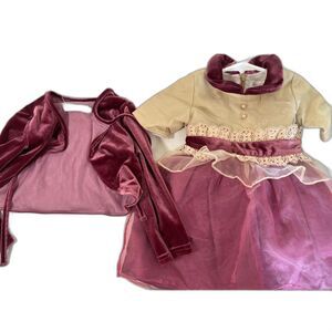 Evies Closet Elegant Tea Party Whimsical Plum Beige Dress & Shrug Set 18 month